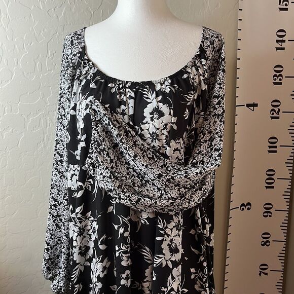 CROFT & Barrow Black & White Floral Print Blouse Sheer Fabric Long Sleeves SZ 2X - Picture 3 of 12